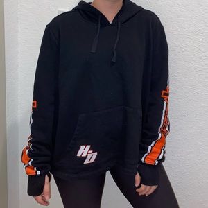 Black Harley Davidson hoodie with orange detailing